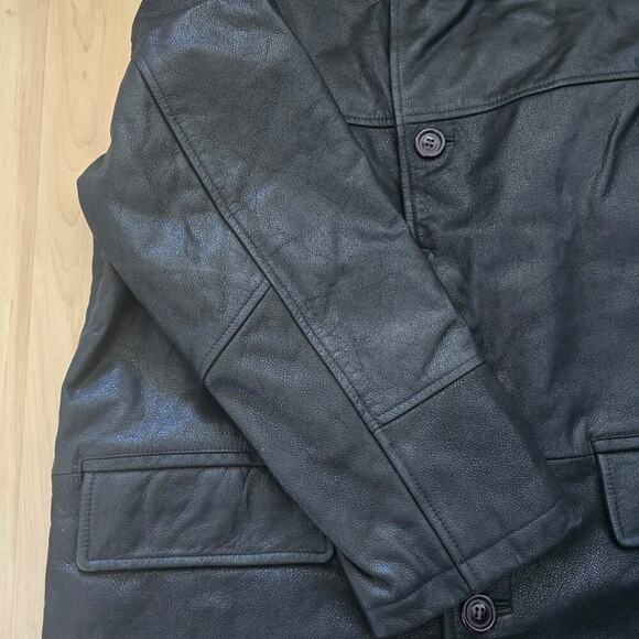 Gaby Men's Black Genuine Leather Jacket Overcoat with Quilted Lining Size M - Picture 4 of 11